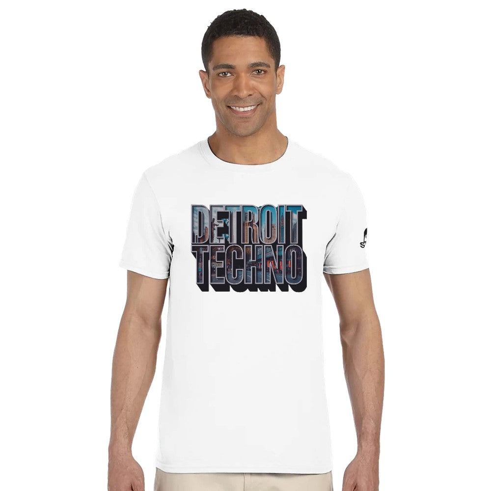 Unisex White tshirt for Adults – Music Festival Streetwear Rave Clothing – Techno, EDM, DJ Shirt - detroit techno print