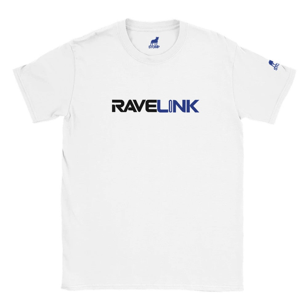 stomp ravewear - RaveLink Custom QR Code - Unisex t-shirt - white with blue QR code on the back