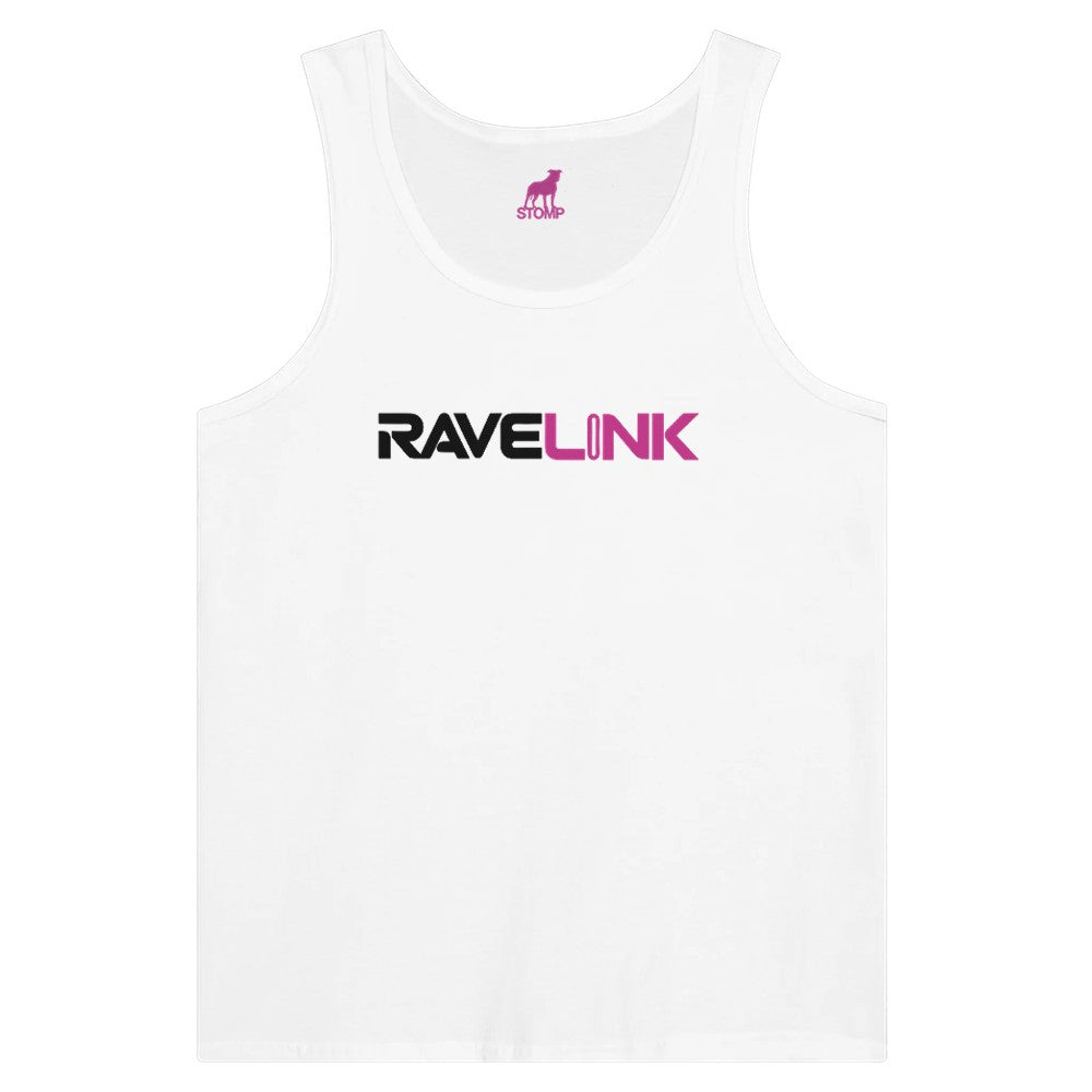 stomp ravewear - RaveLink Custom QR Code - Unisex tank top - white with pink QR code on the back