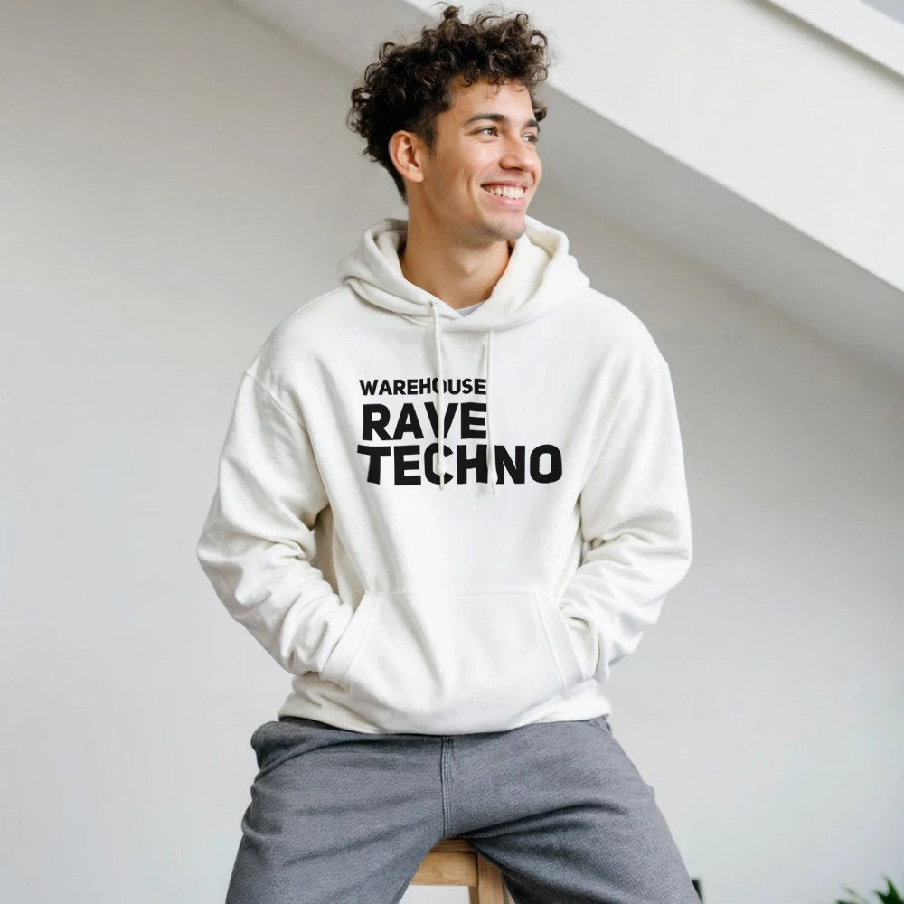Warehouse Rave Techno unisex hoodie - front view - White