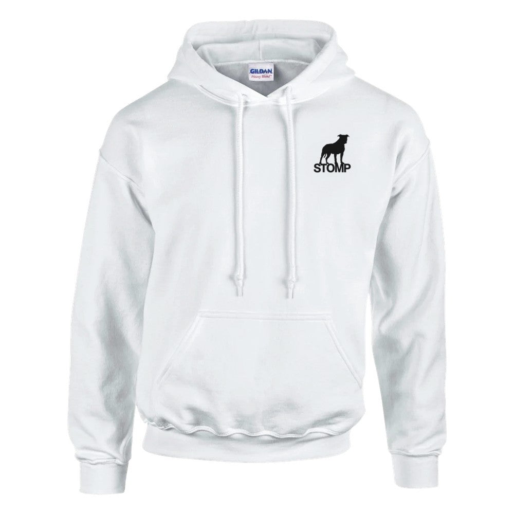 Unisex White hoodie for Adults – Music Festival Streetwear Rave Clothing – Techno, EDM, DJ Shirt - im the drum and bass father print on the back. Stomp brand