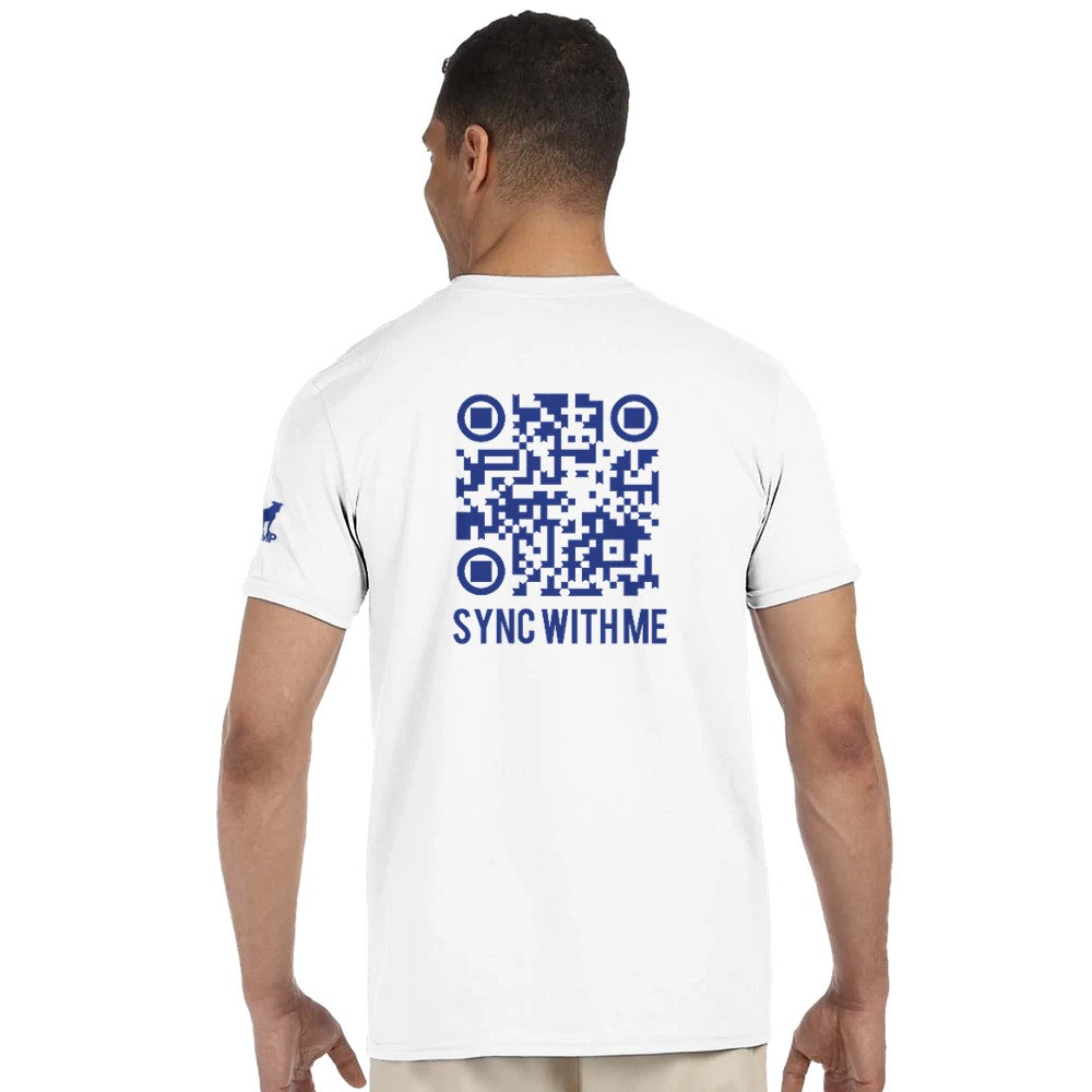 stomp ravewear - RaveLink Custom QR Code - Unisex t-shirt - white with blue QR code on the back