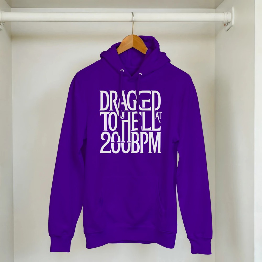 dragged to hell at 200bpm - Unisex rave hardcore hoodie - purple