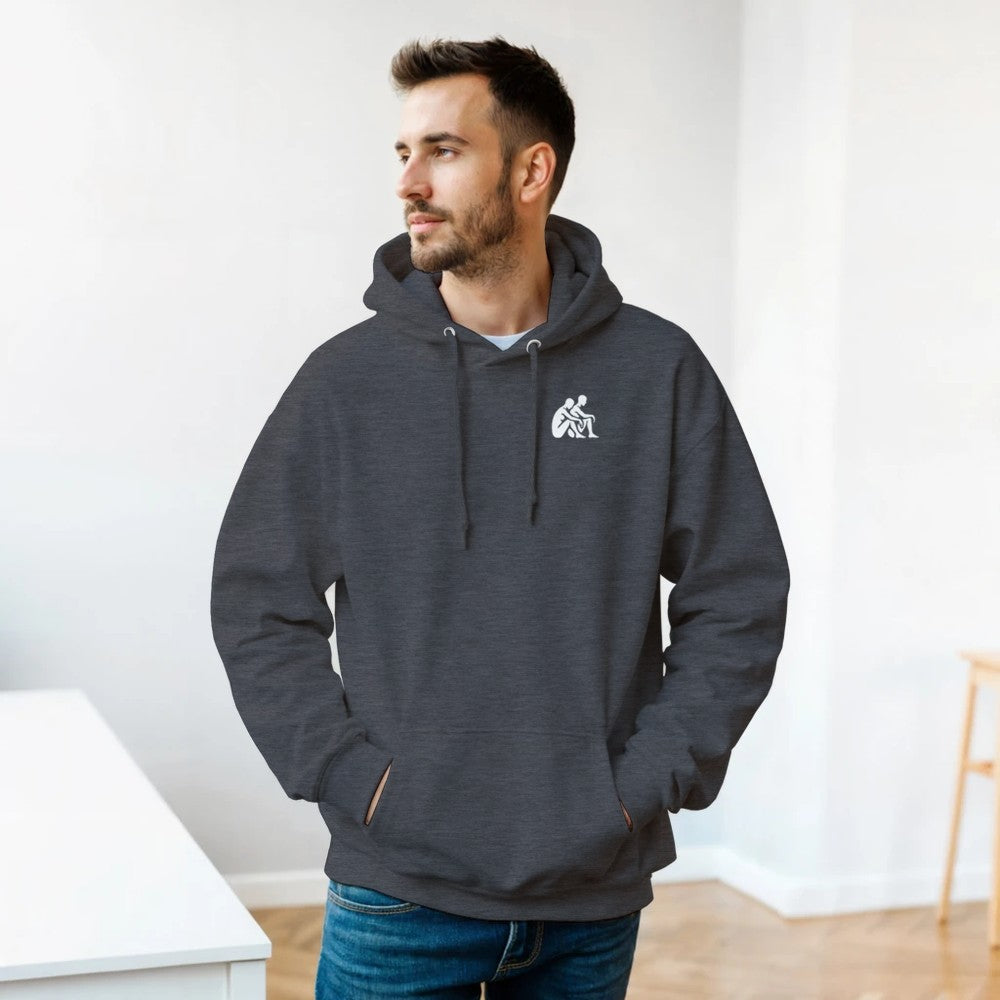 Unisex Grey Hoodie for Adults – Music Festival Streetwear Rave Clothing – Techno, EDM, DJ Shirt -  an image og a head made of puzzle pieces and the #give me a tap print