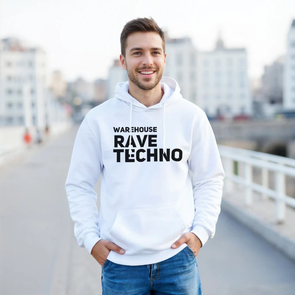 149aa764-600c-4398-bec8-Warehouse Rave Techno unisex hoodie - front view - White