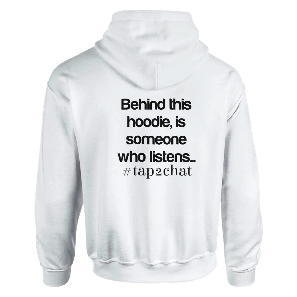 Unisex White Hoodie for Adults – Music Festival Streetwear Rave Clothing – Techno, EDM, DJ Shirt -  Behind this hoodie is a someone who listens mental health print