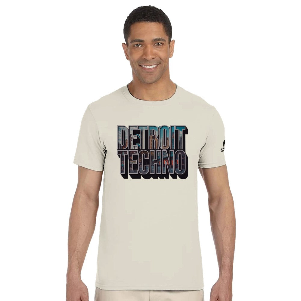 Unisex Beige tshirt for Adults – Music Festival Streetwear Rave Clothing – Techno, EDM, DJ Shirt - detroit techno print