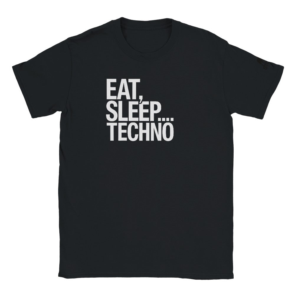 EAT SLEEP TECHNO - TECHNO RAVE UNISEX TSHIRT - BLACK