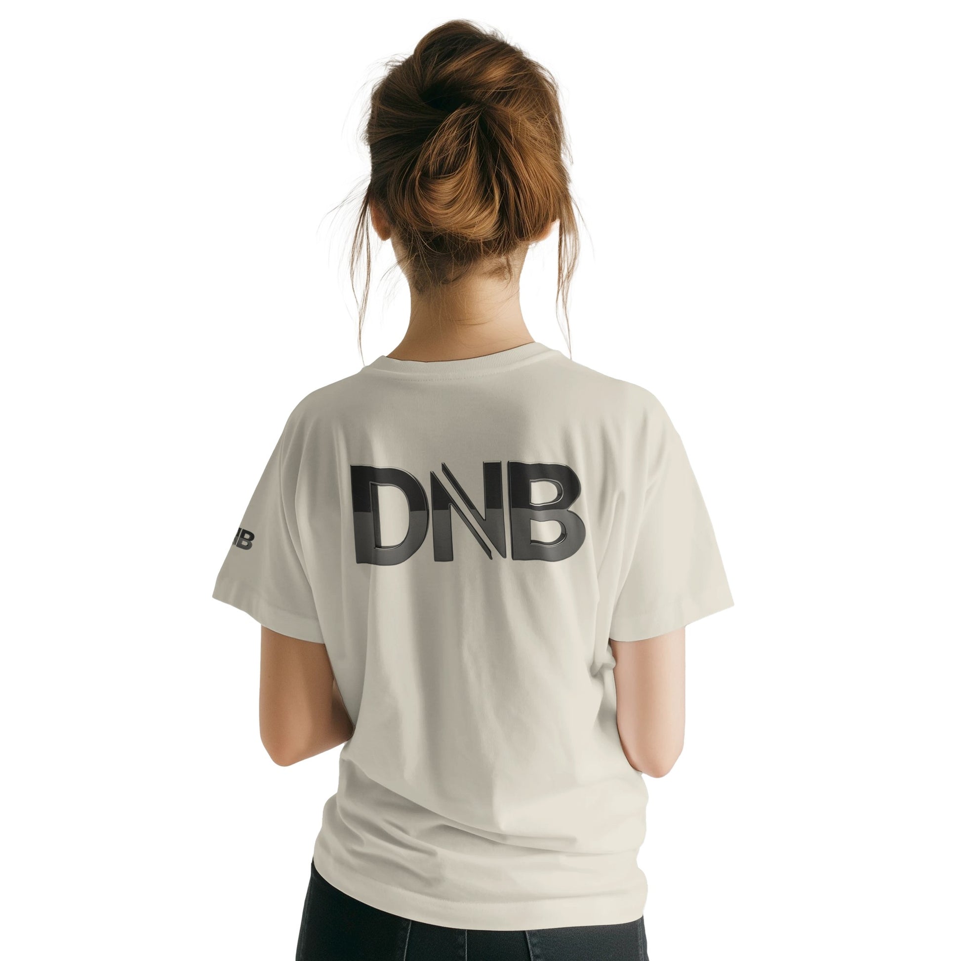 Unisex Beige tshirt for Adults – Music Festival Streetwear Rave Clothing – Techno, EDM, DJ Shirt - drum and bass in silver print