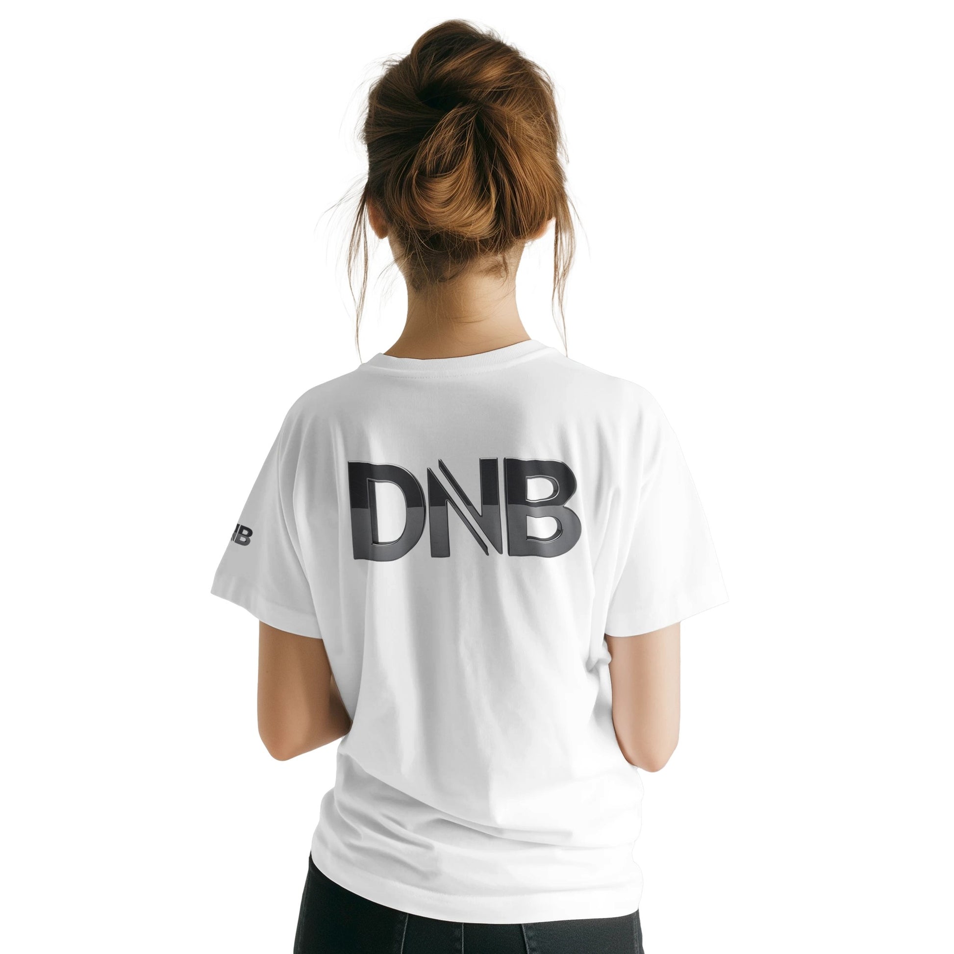 Unisex White tshirt for Adults – Music Festival Streetwear Rave Clothing – Techno, EDM, DJ Shirt - drum and bass in silver print