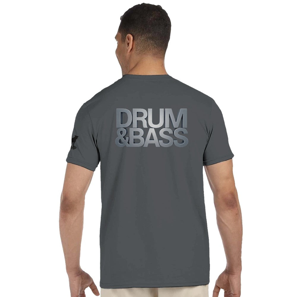 Unisex Grey tshirt for Adults – Music Festival Streetwear Rave Clothing – Techno, EDM, DJ Shirt - drum and bass in silver print