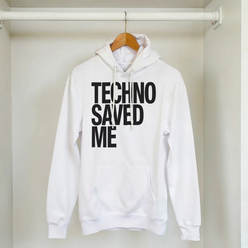 TECHNO SAVED ME - UNISEX TECHNO RAVE HOODIE - WHITE