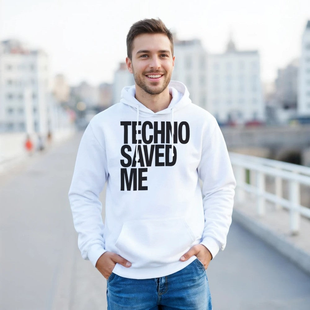 TECHNO SAVED ME - UNISEX TECHNO RAVE HOODIE - WHITE