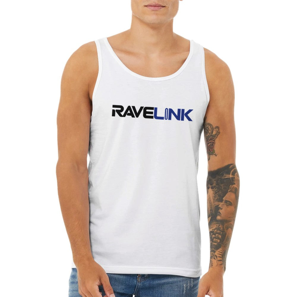 stomp ravewear - RaveLink Custom QR Code - Unisex tank top - white with blue QR code on the back