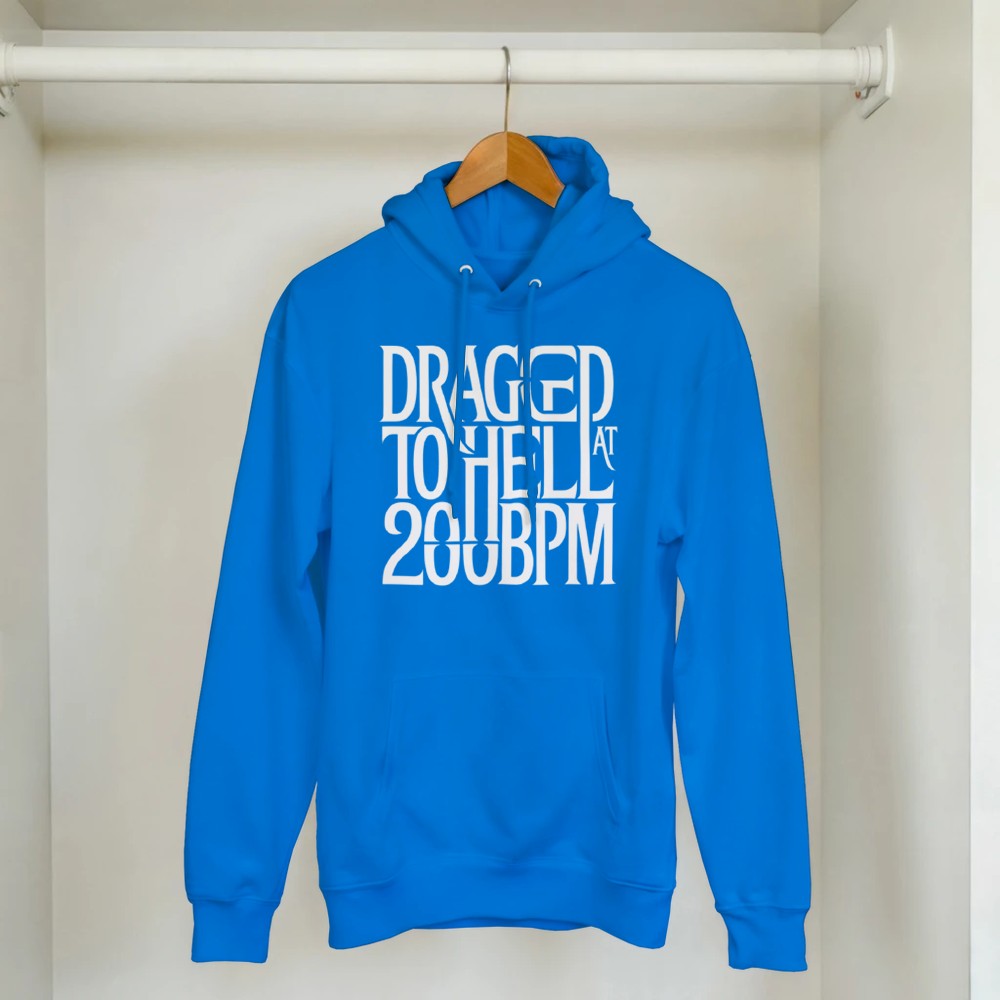 dragged to hell at 200bpm - Unisex rave hardcore hoodie - blue
