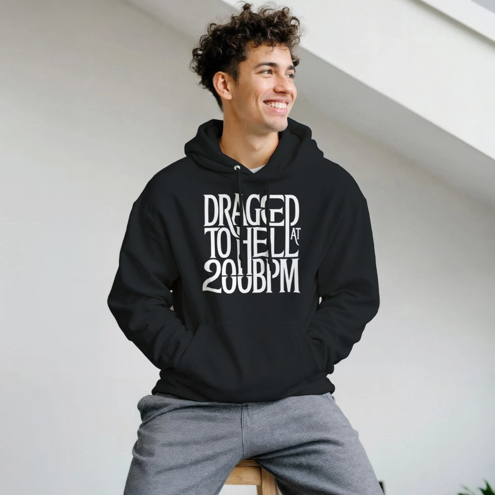 dragged to hell at 200bpm - Unisex rave hardcore hoodie - black