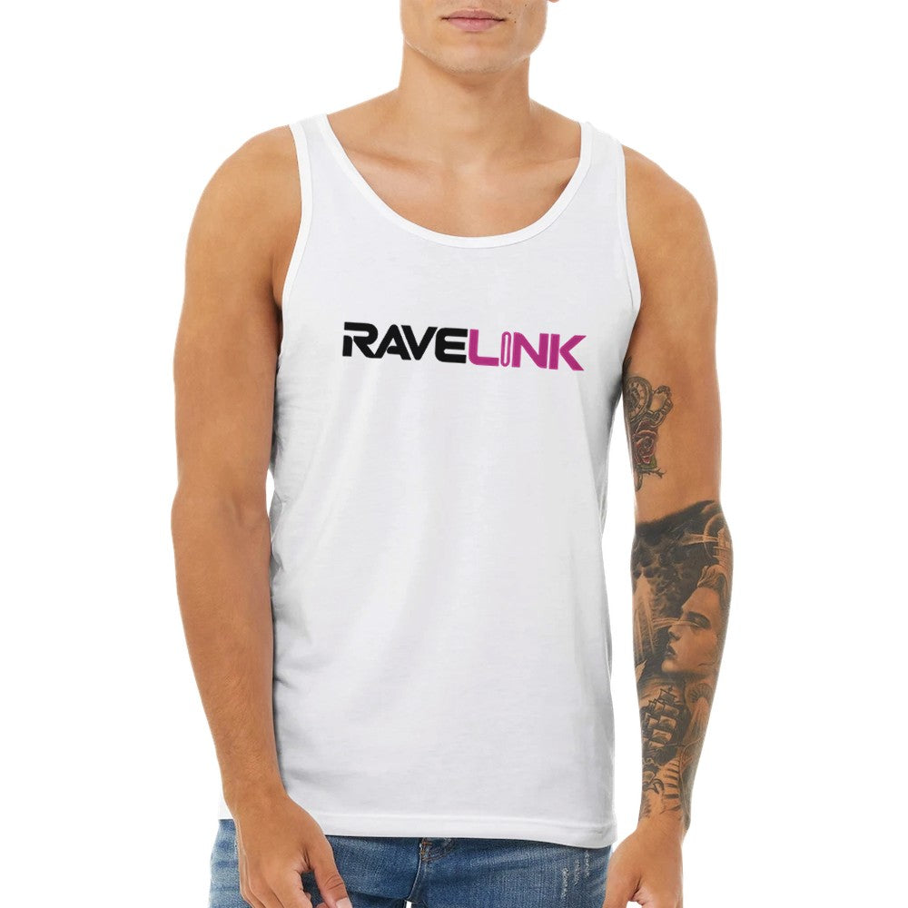 stomp ravewear - RaveLink Custom QR Code - Unisex tank top - white with pink QR code on the back