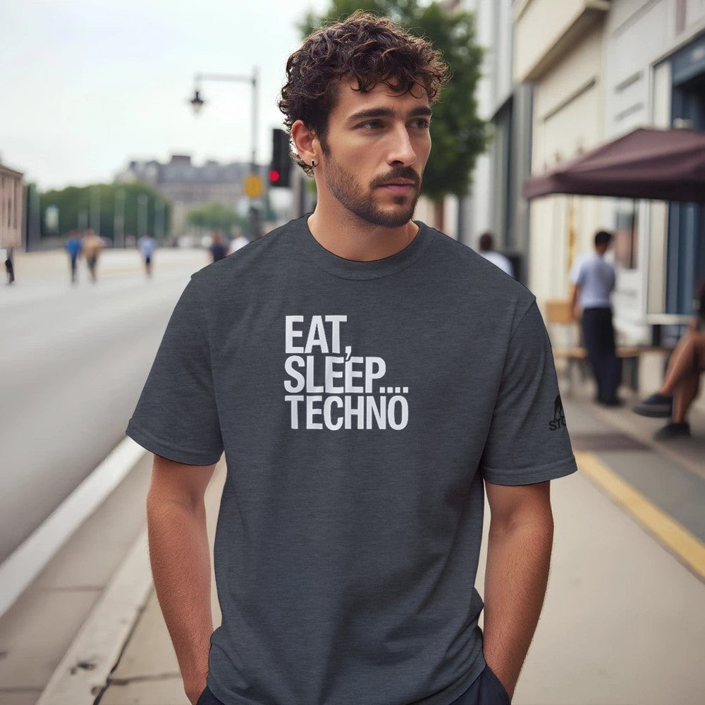 EAT SLEEP TECHNO - TECHNO RAVE UNISEX TSHIRT - GREY