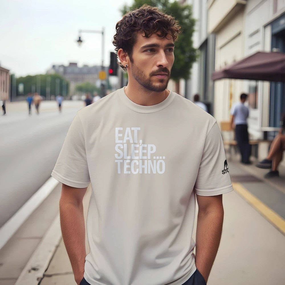 EAT SLEEP TECHNO - TECHNO RAVE UNISEX TSHIRT - OFF WHITE