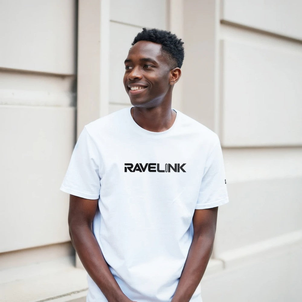 stomp ravewear - RaveLink Custom QR Code - Unisex t-shirt - white with black QR code on the back