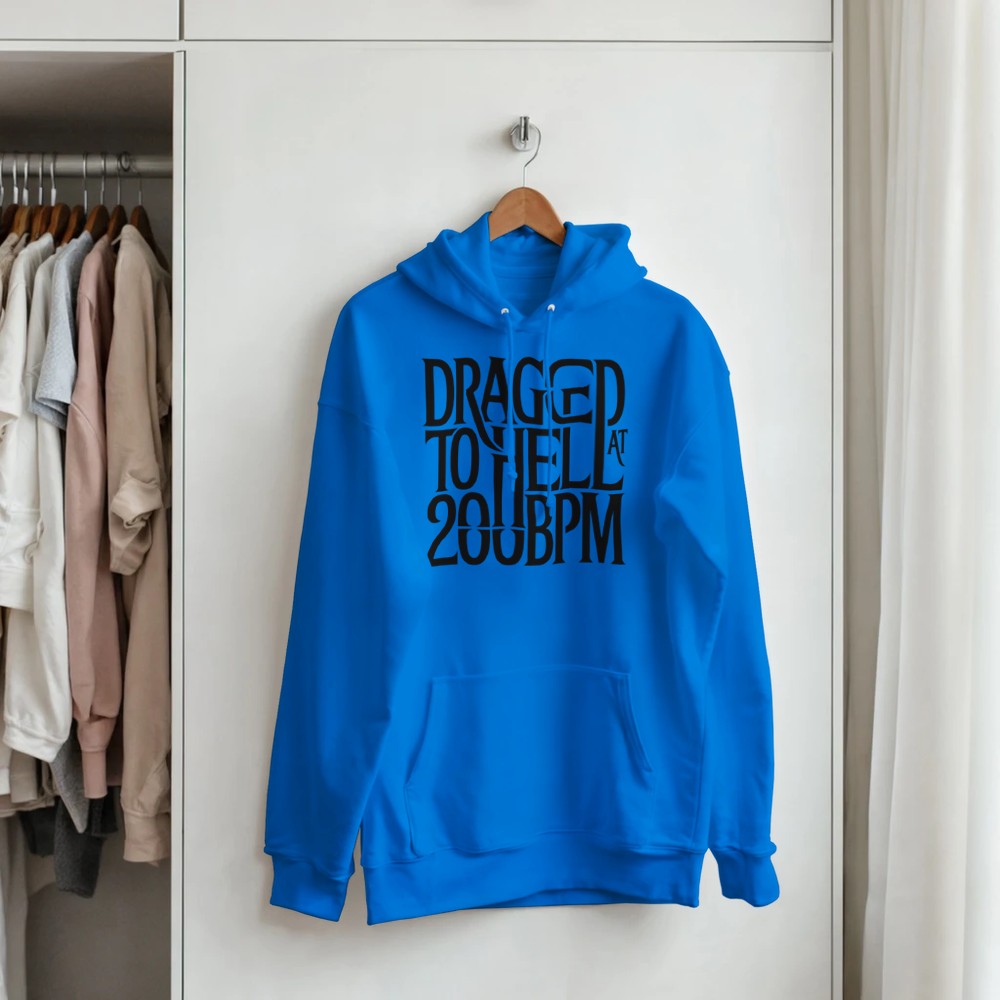 dragged to hell at 200bpm - Unisex rave hardcore hoodie - blue