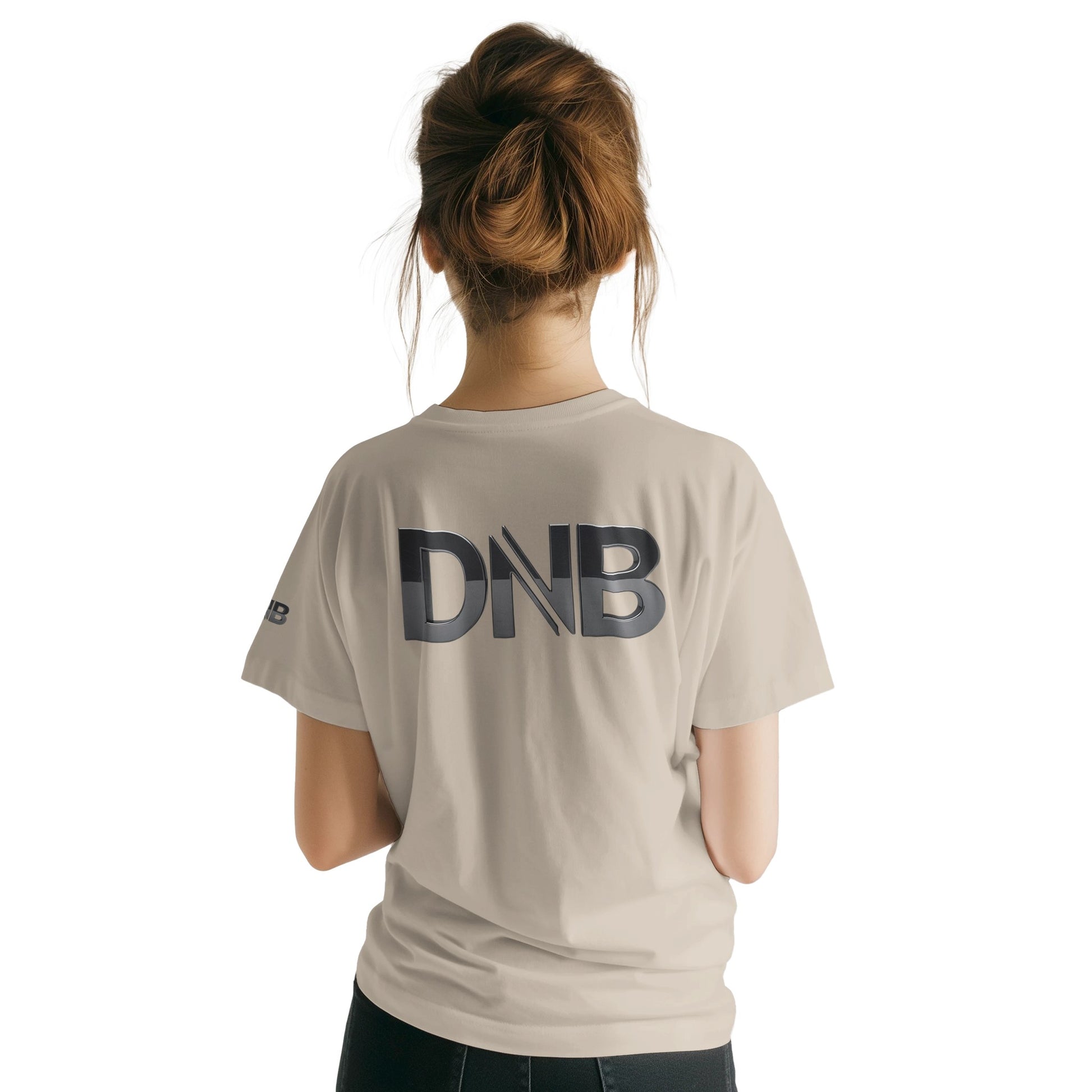 Unisex Beige tshirt for Adults – Music Festival Streetwear Rave Clothing – Techno, EDM, DJ Shirt - drum and bass in silver print