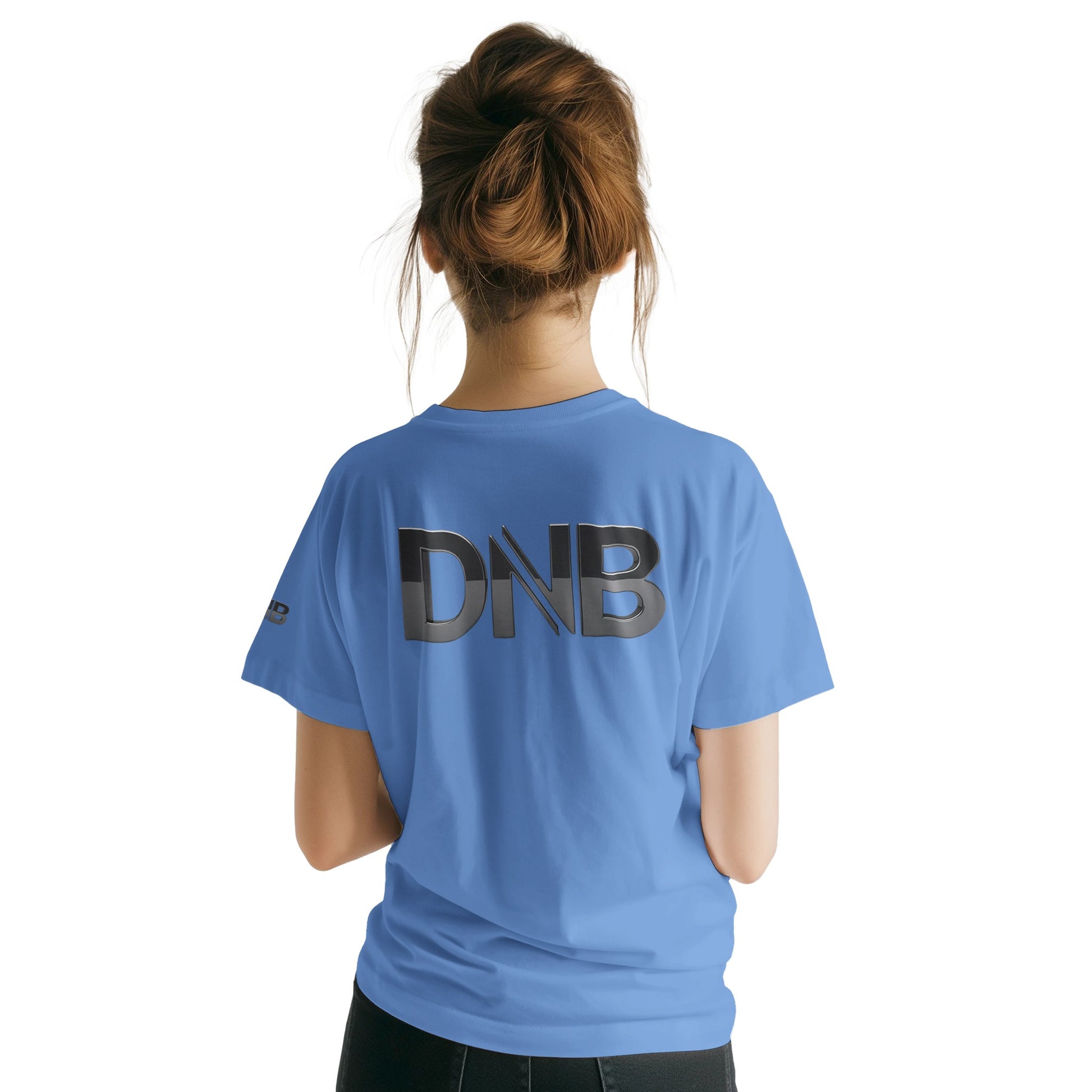 Unisex Blue tshirt for Adults – Music Festival Streetwear Rave Clothing – Techno, EDM, DJ Shirt - drum and bass in silver print