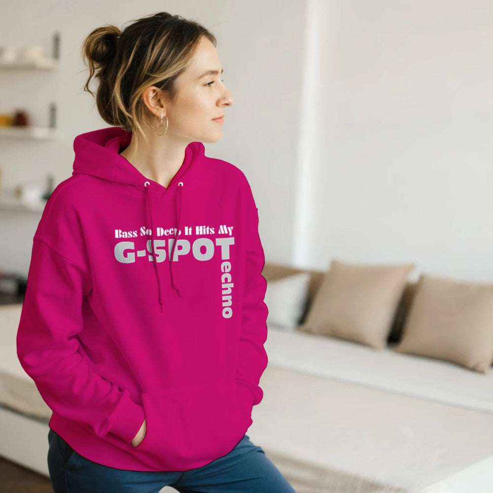 BASS SO LOW IT HITS MY G-SPOT - FEMALE TECHNO RAVE HOODIE - PINK