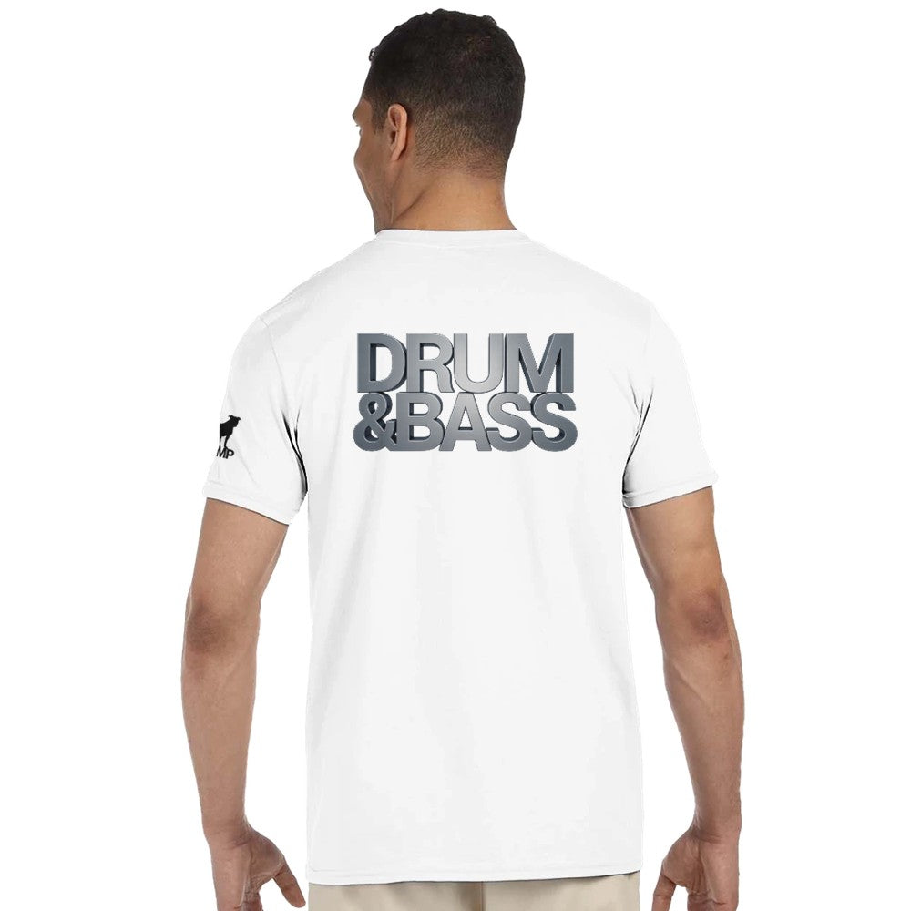 Unisex white tshirt for Adults – Music Festival Streetwear Rave Clothing – Techno, EDM, DJ Shirt - drum and bass in silver print