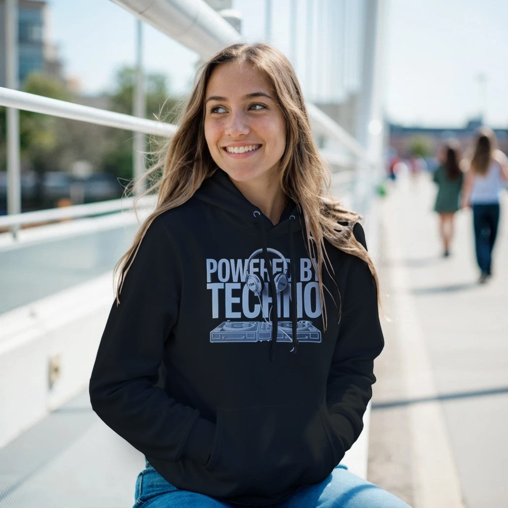Stomp - Powered By Techno - Unisex Hoodie - print on the front - Black