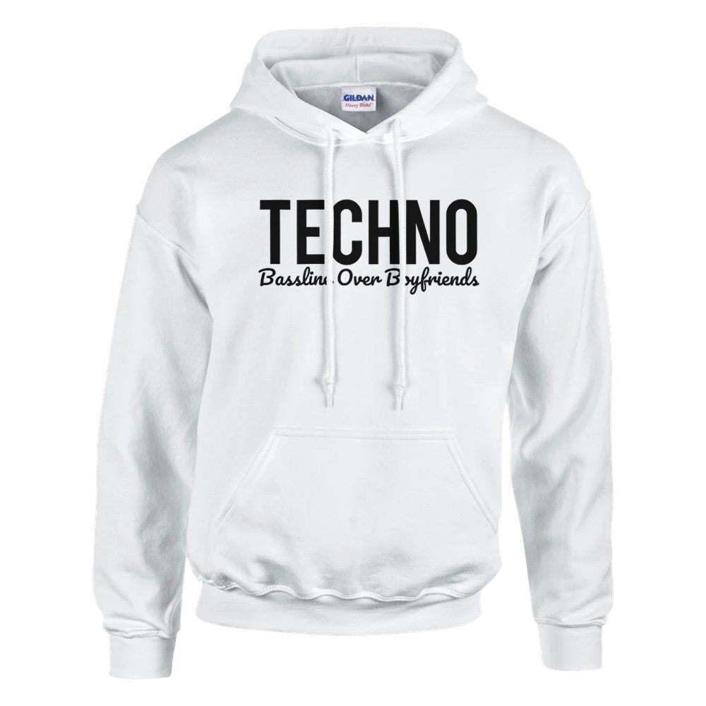 BASSLINE OVER BOYFRIENDS - FEMALE TECHNO RAVE HOODIE - WHITE