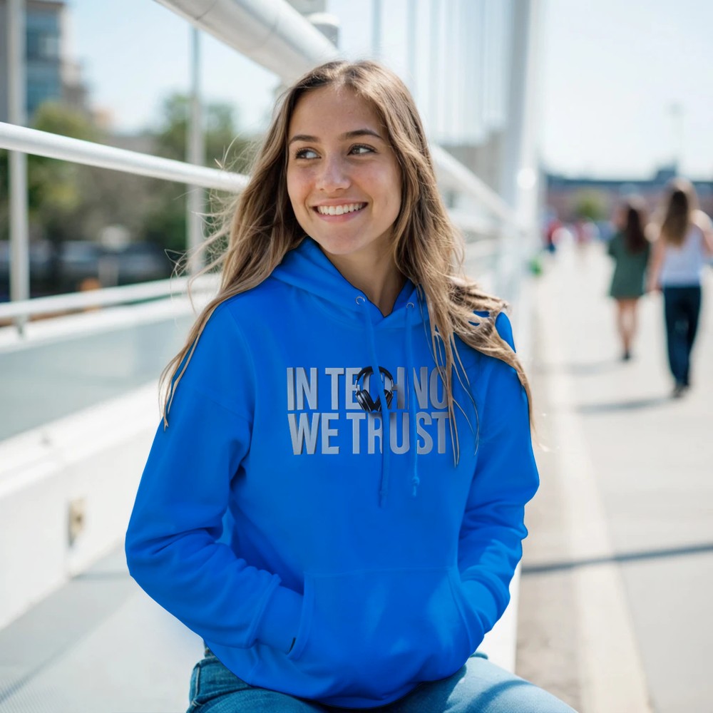 Stomp - In techno we trust - Unisex Hoodie - print on the front - Blue