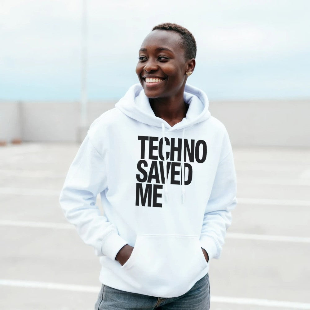 TECHNO SAVED ME - UNISEX TECHNO RAVE HOODIE - WHITE