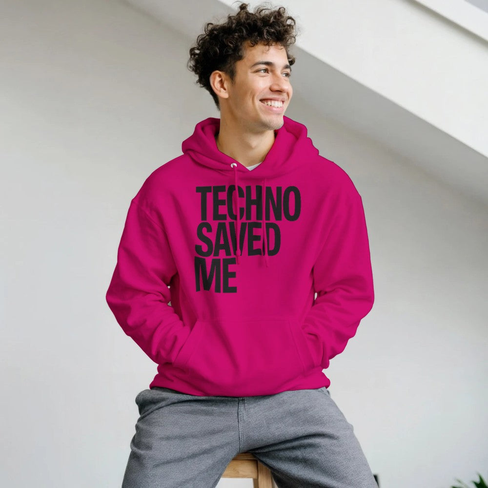TECHNO SAVED ME - UNISEX TECHNO RAVE HOODIE - PINK