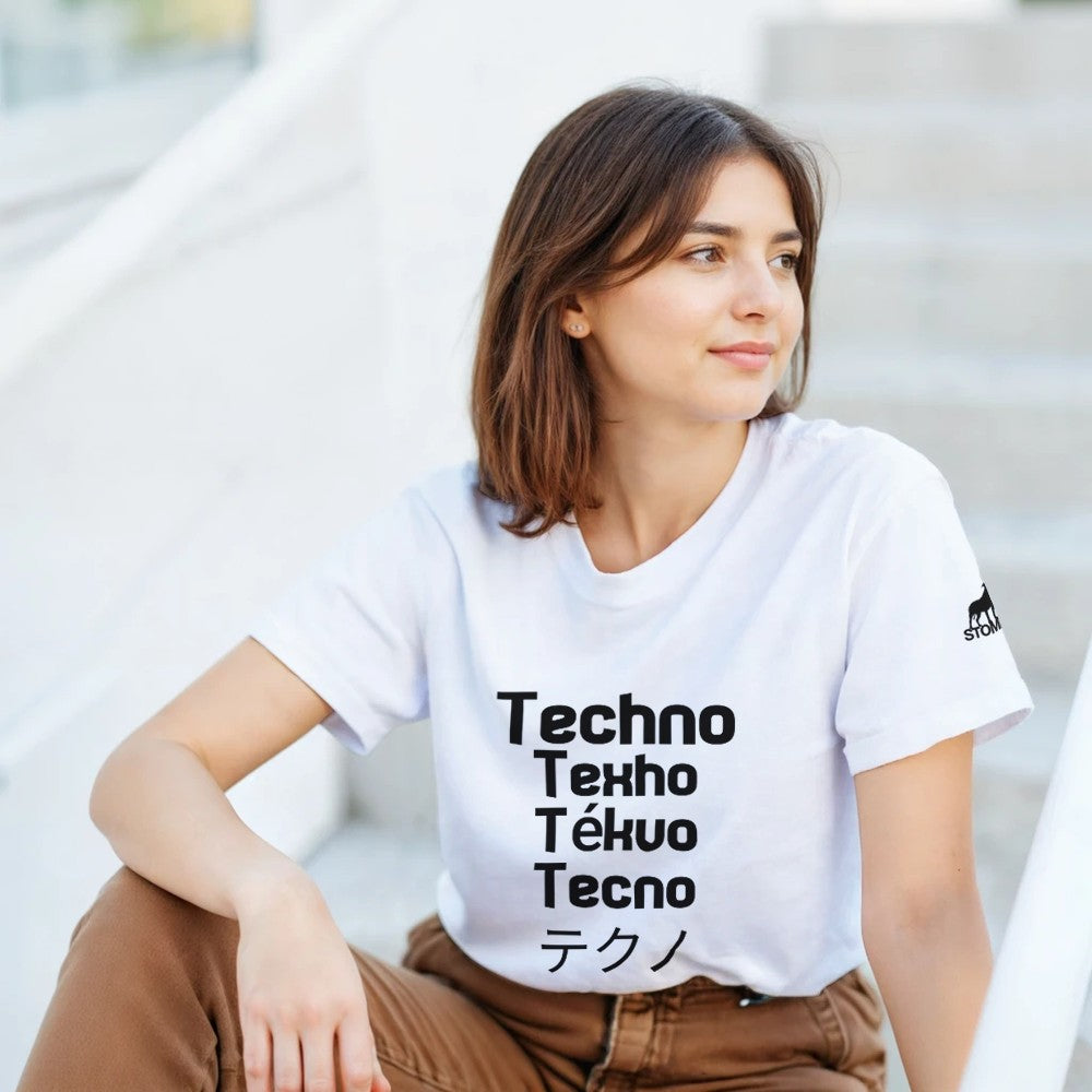 Techno in all different languages - unisex t-shirt - white