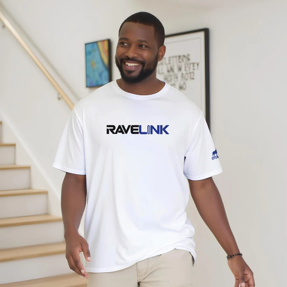 stomp ravewear - RaveLink Custom QR Code - Unisex t-shirt - white with blue QR code on the back