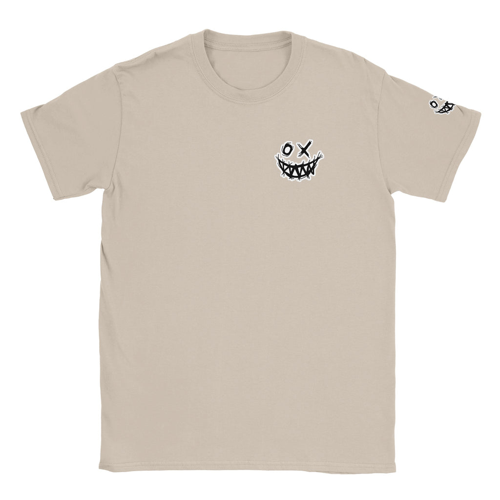 Unisex Beige tshirt for Adults – Music Festival Streetwear Rave Clothing – Techno, EDM, DJ Shirt - DnB Pinkish print on the back