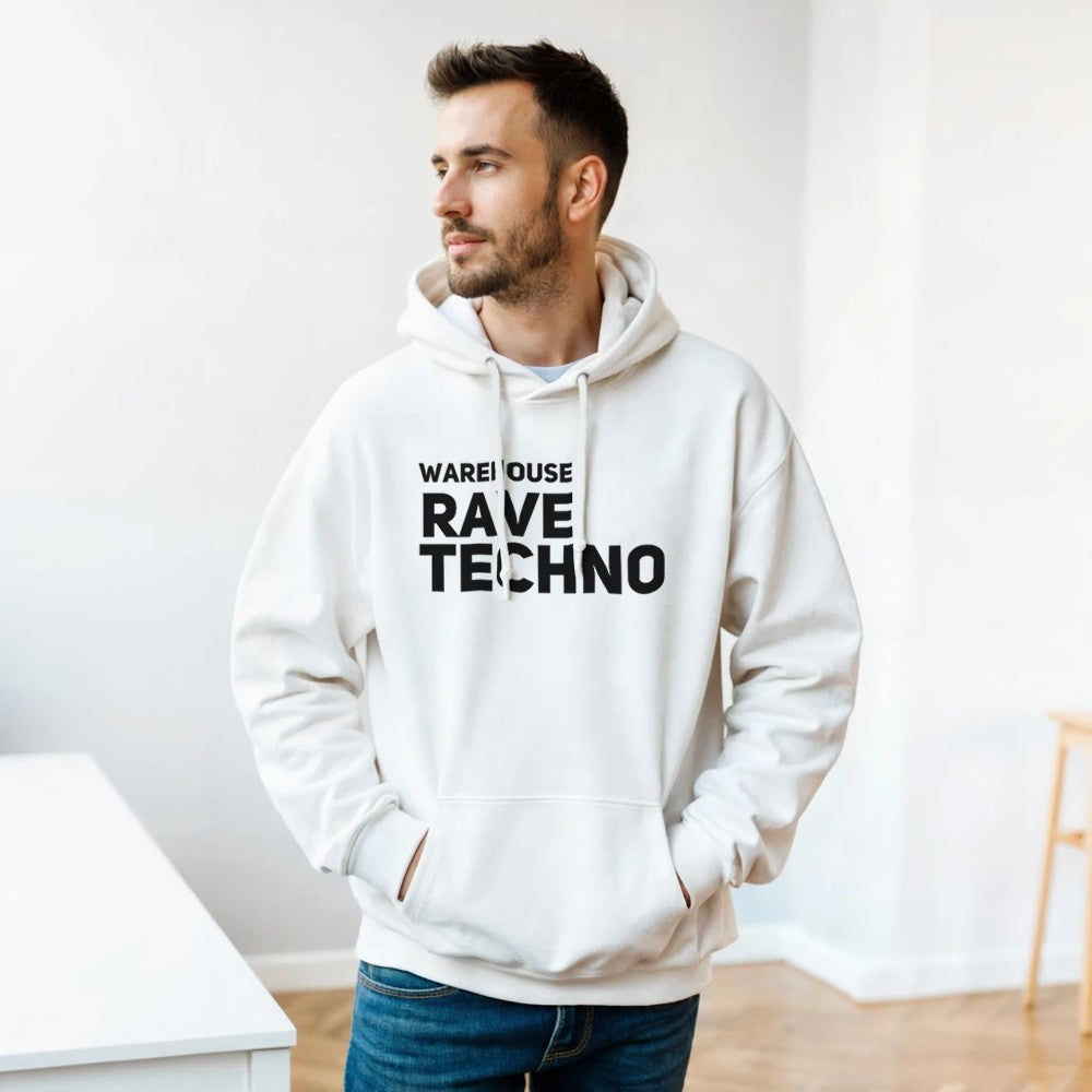 Warehouse Rave Techno unisex hoodie - front view - White