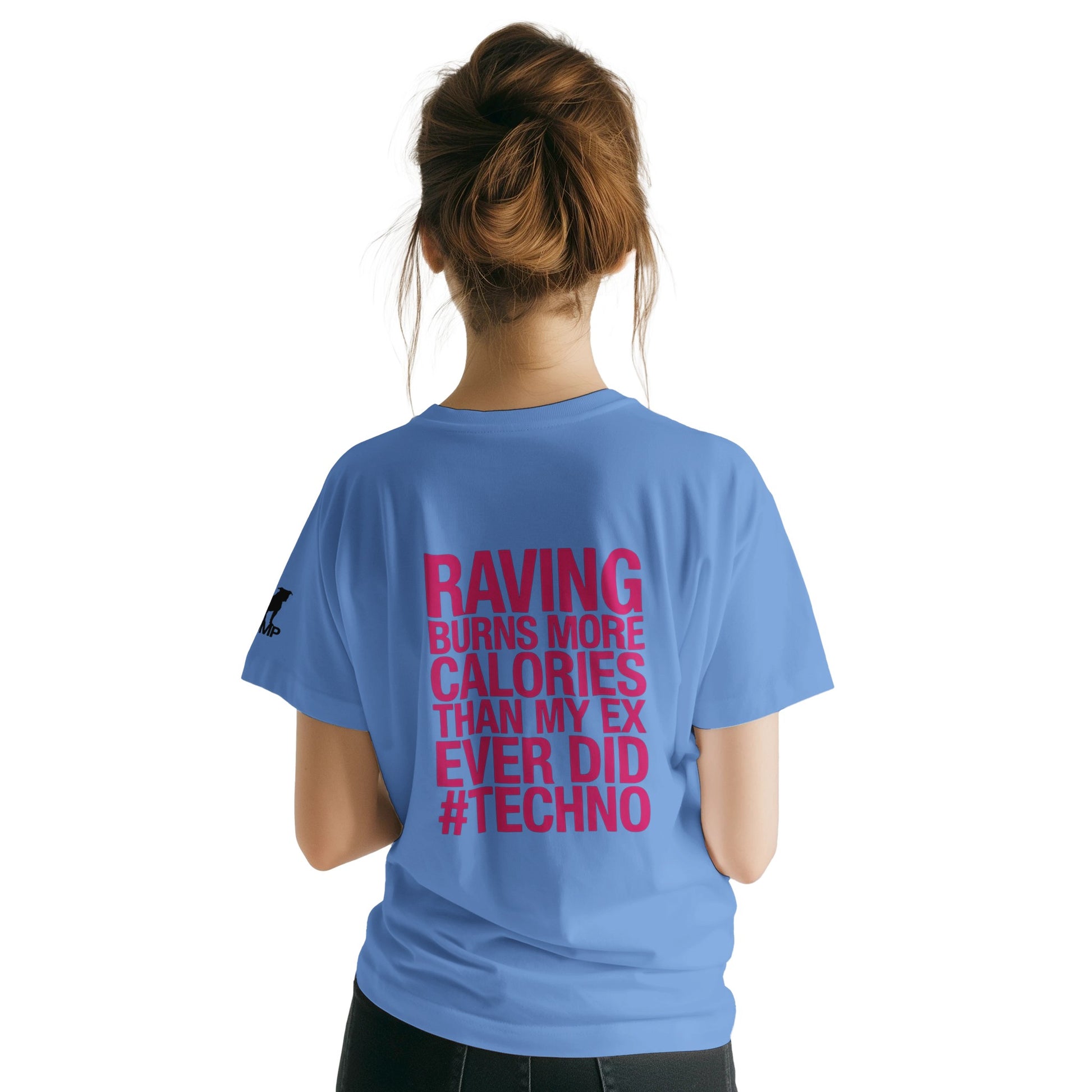 Unisex Light Blue tshirt for Adults – Music Festival Streetwear Rave Clothing – Techno, EDM, DJ Shirt - raving burns more calories than my ex ever did print