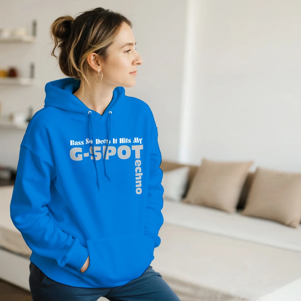 BASS SO LOW IT HITS MY G-SPOT - FEMALE TECHNO RAVE HOODIE - BLUE