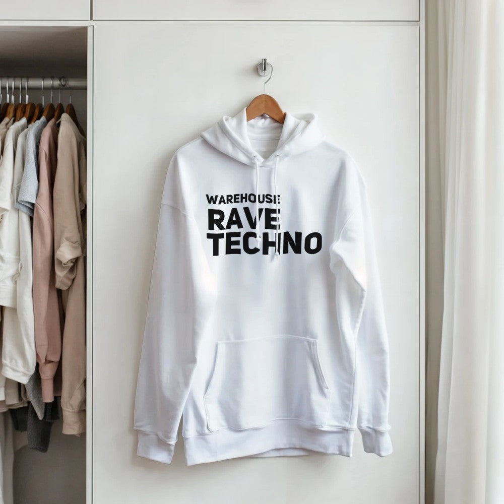 Warehouse Rave Techno unisex hoodie - front view - White