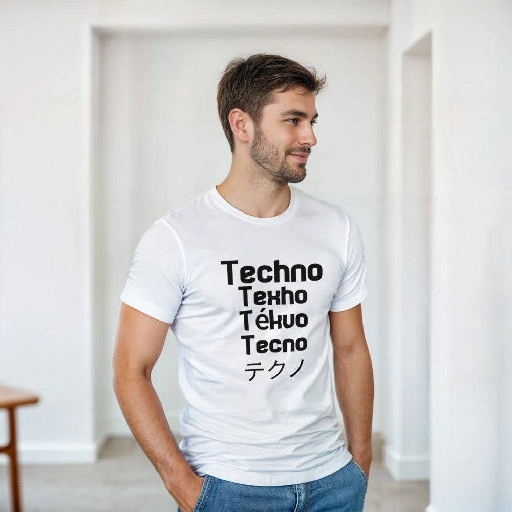 Techno in all different languages - unisex t-shirt - white