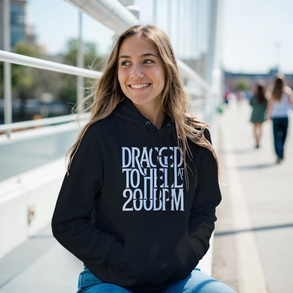 dragged to hell at 200bpm - Unisex rave hardcore hoodie - black