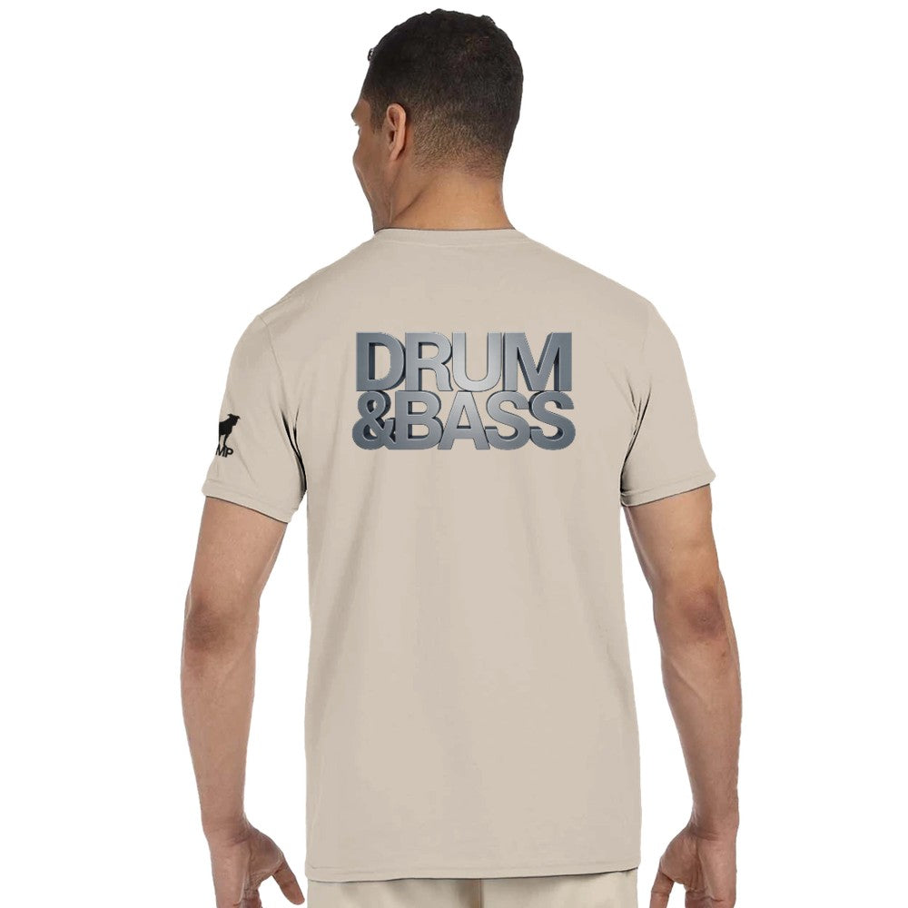 Unisex beige tshirt for Adults – Music Festival Streetwear Rave Clothing – Techno, EDM, DJ Shirt - drum and bass in silver print