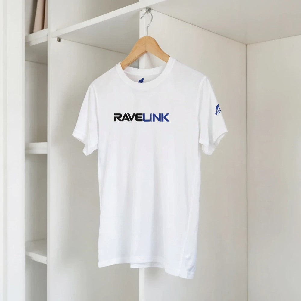 stomp ravewear - RaveLink Custom QR Code - Unisex t-shirt - white with blue QR code on the back
