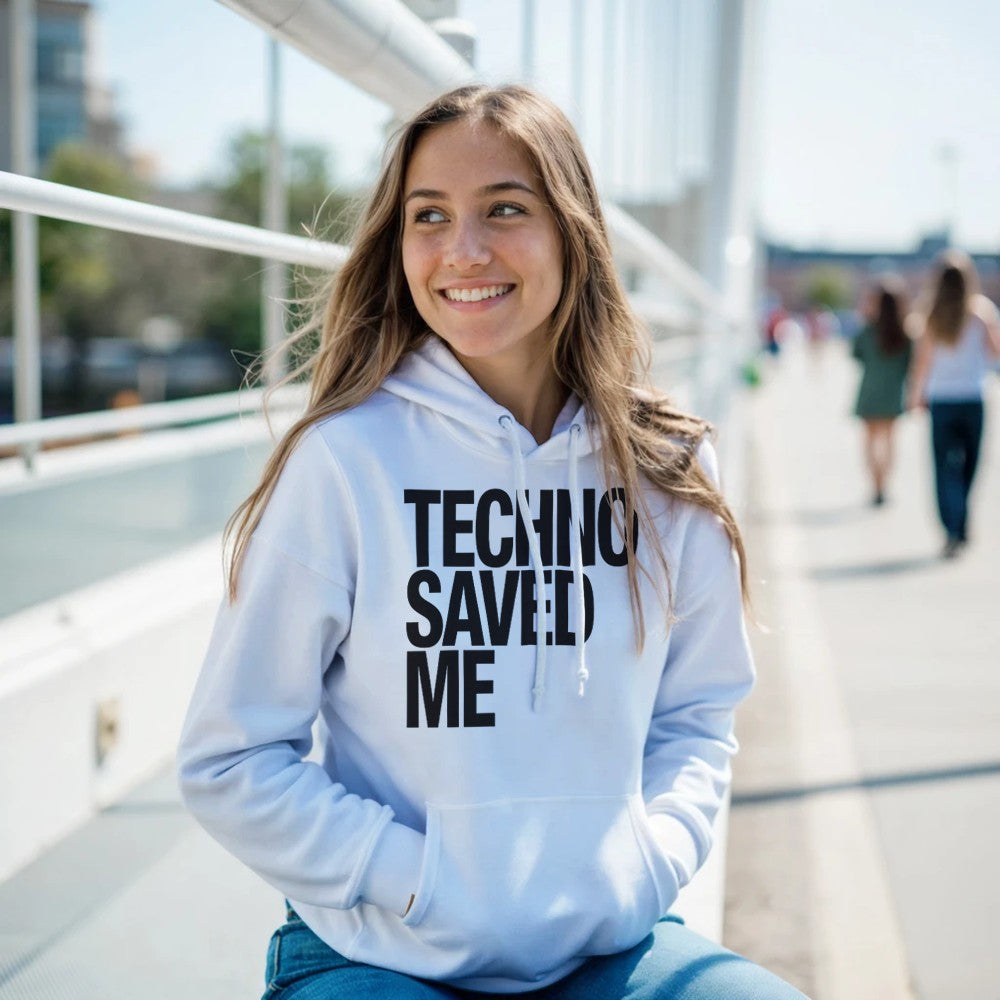 TECHNO SAVED ME - UNISEX TECHNO RAVE HOODIE - WHITE