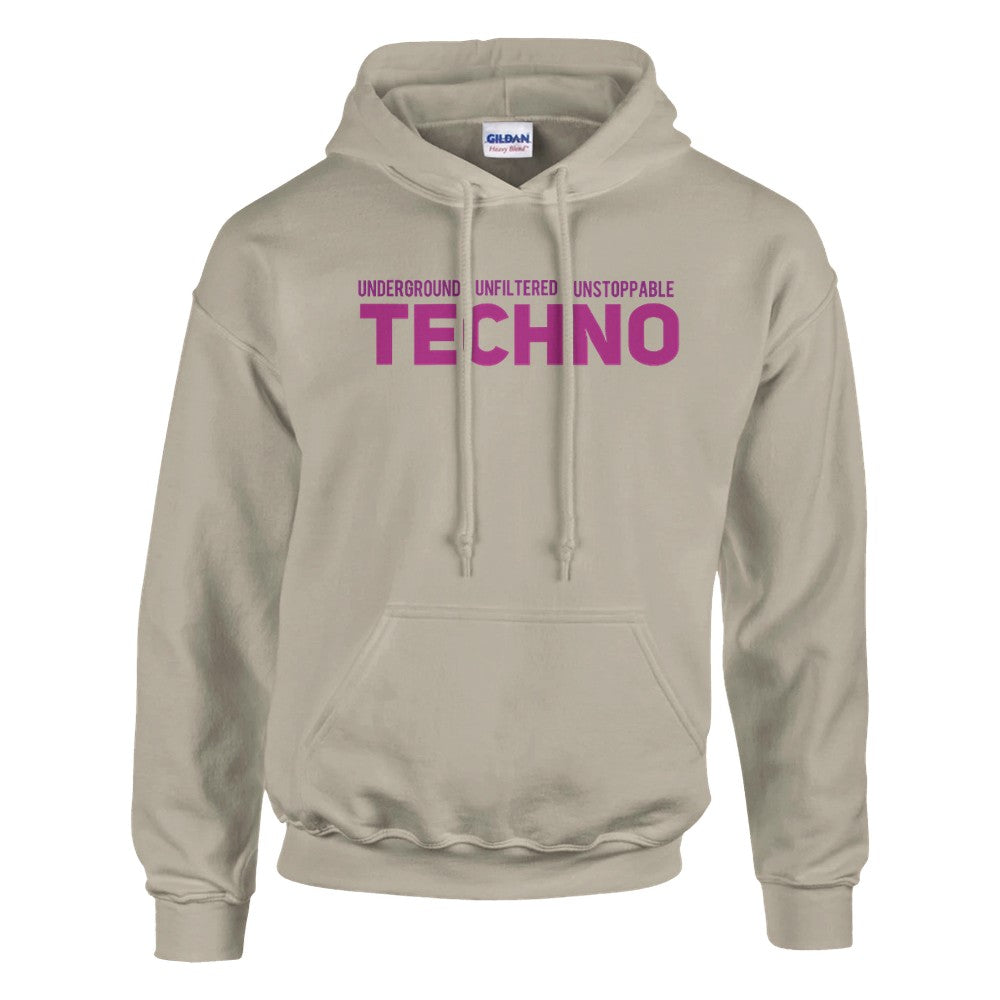 underground unfiltered unstoppable in big bold pink font - unisex techno rave stomp hoodie - off white