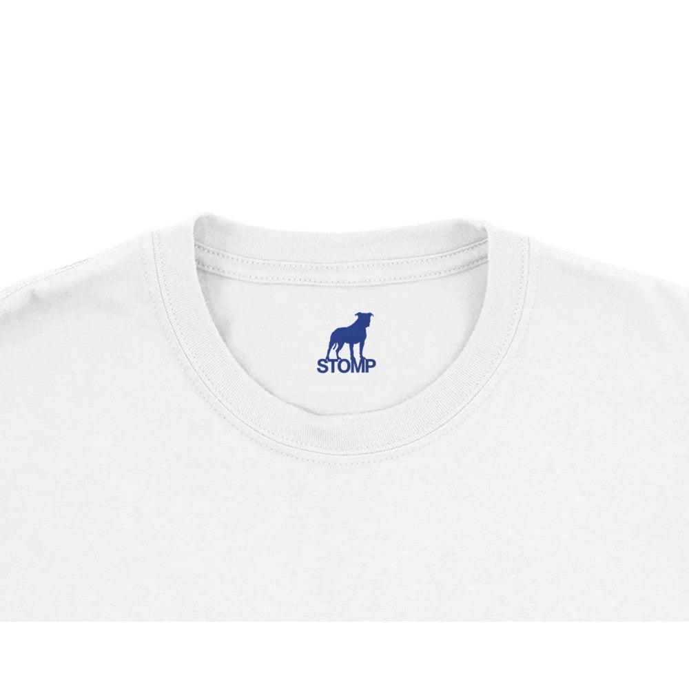 stomp ravewear - RaveLink Custom QR Code - Unisex t-shirt - white with blue QR code on the back