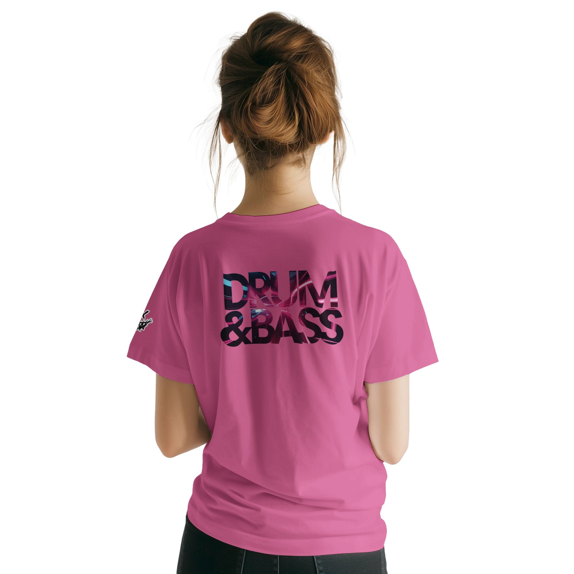 Unisex Pink tshirt for Adults – Music Festival Streetwear Rave Clothing – Techno, EDM, DJ Shirt - DnB Pinkish print on the back