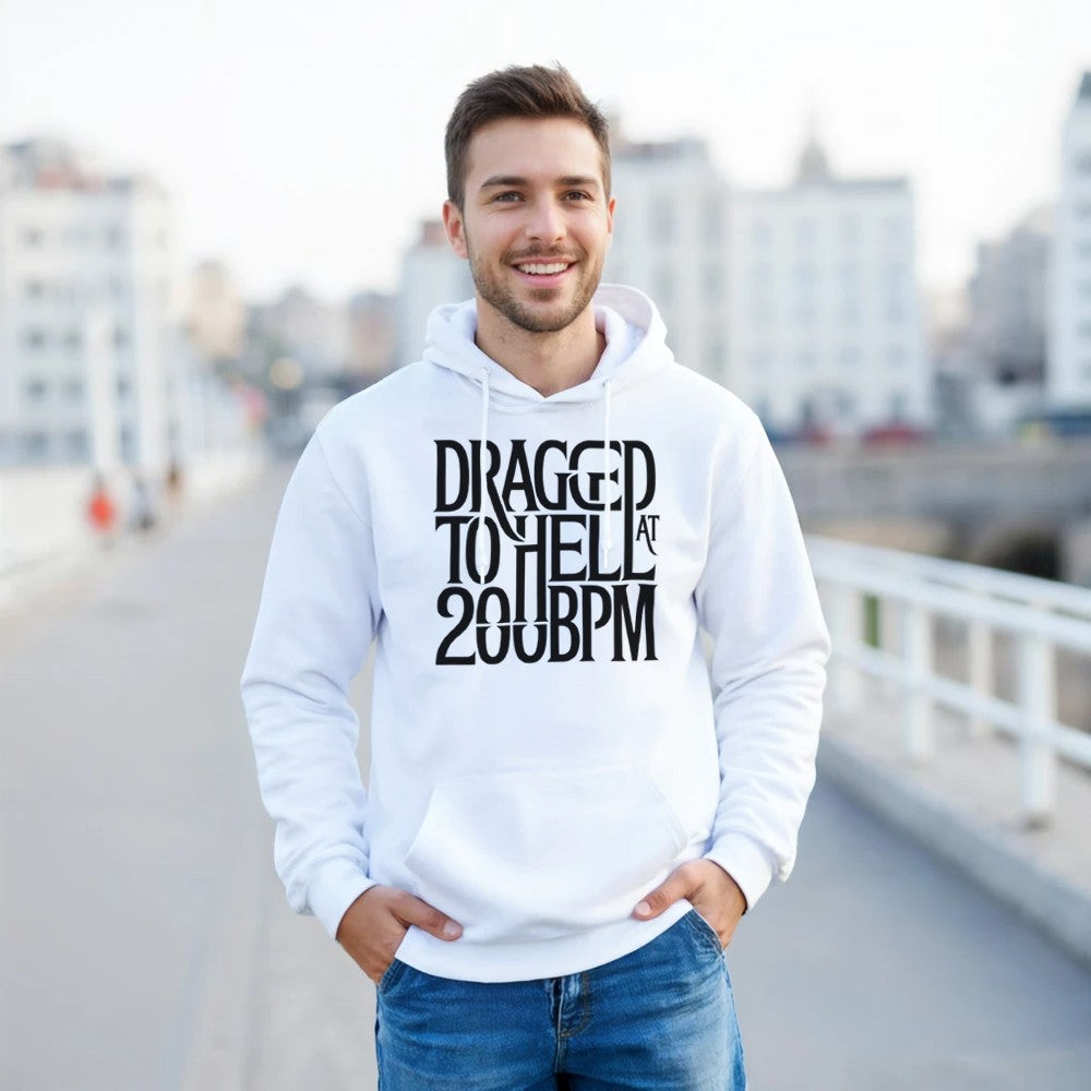 dragged to hell at 200bpm - Unisex rave hardcore hoodie - white